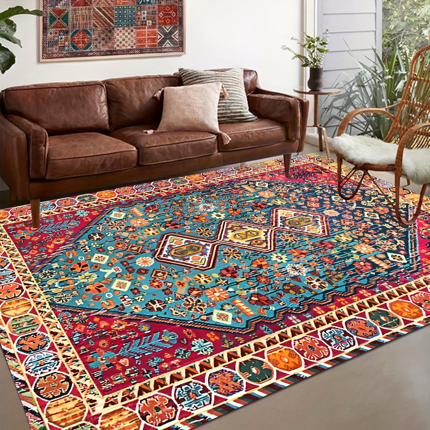 Persian-Inspired Area Rug Bohemian Chic Durable Easy to Clean for Living Room Bedroom