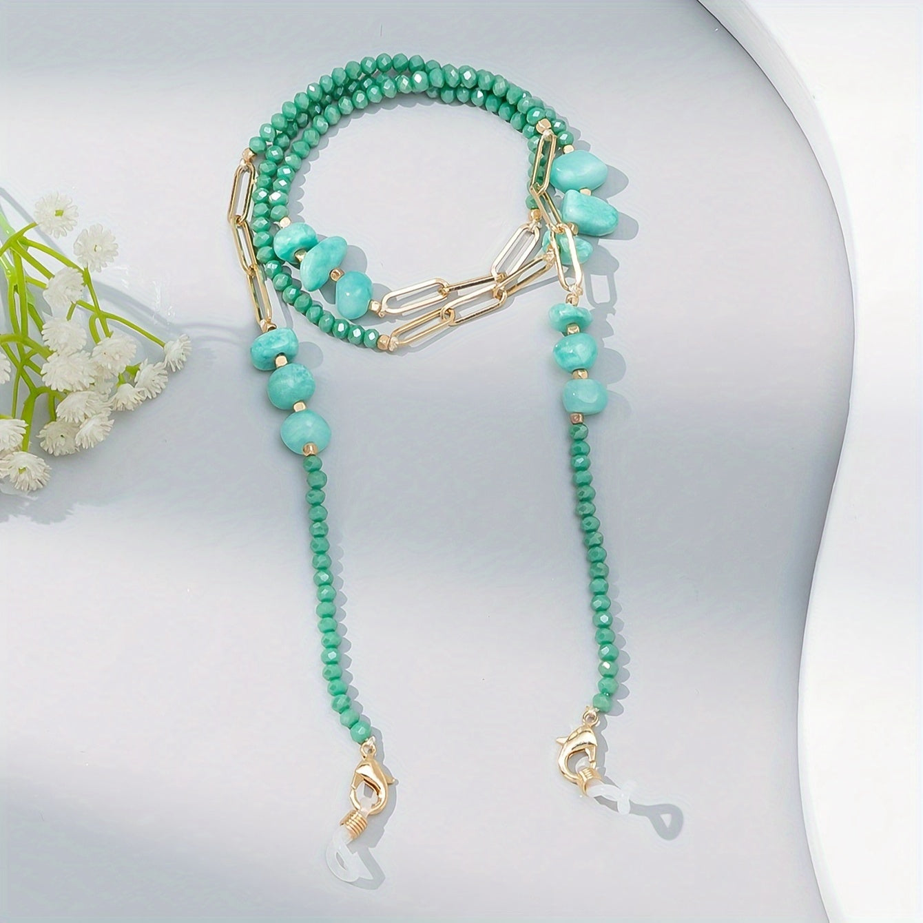 Стильная цепочка для очков из кристаллов и металла для женщин - модное ожерелье для очков с блестящими каменными украшениями