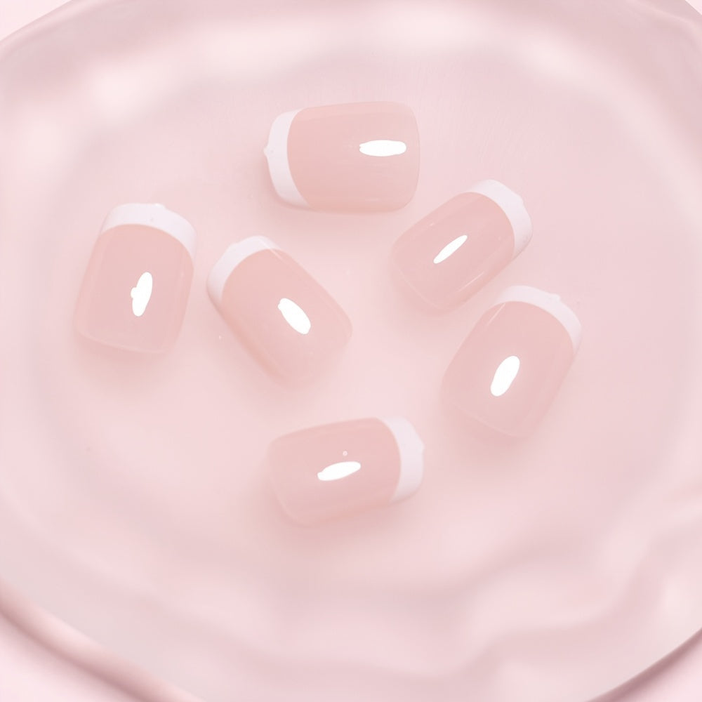 Mujeres 24Piezas Rosa Nude Uñas Postizas Cuadradas Coffin Brillantes Reutilizables