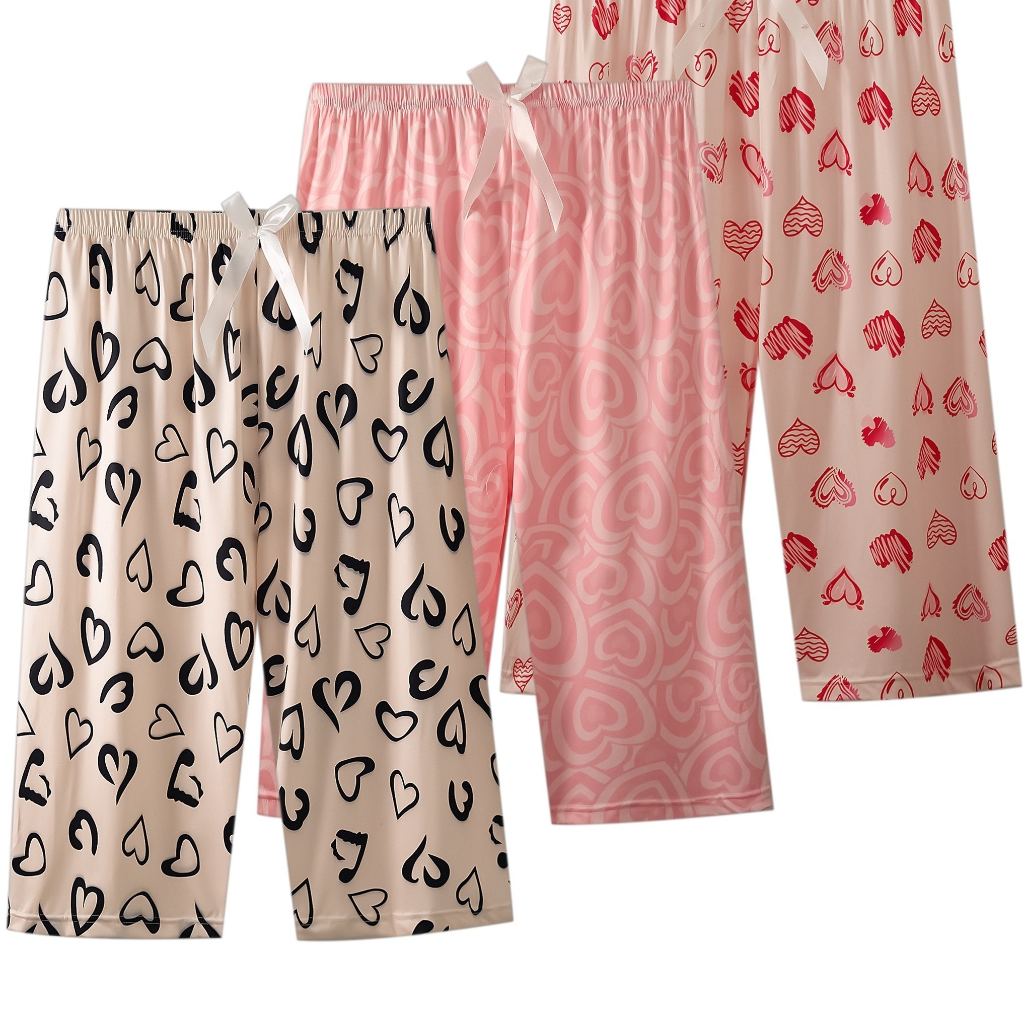 Women's Plus Size Heart Print Lounge Capri Pants Elastic Waist Pajama Bottoms