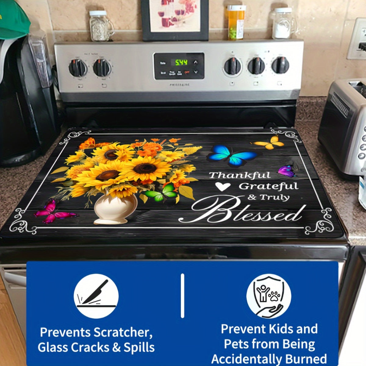 Heat Resistant Stove Top Cover Sunflower Design 28.5x20.5 Inches Anti-Scratch Dishwasher Safe