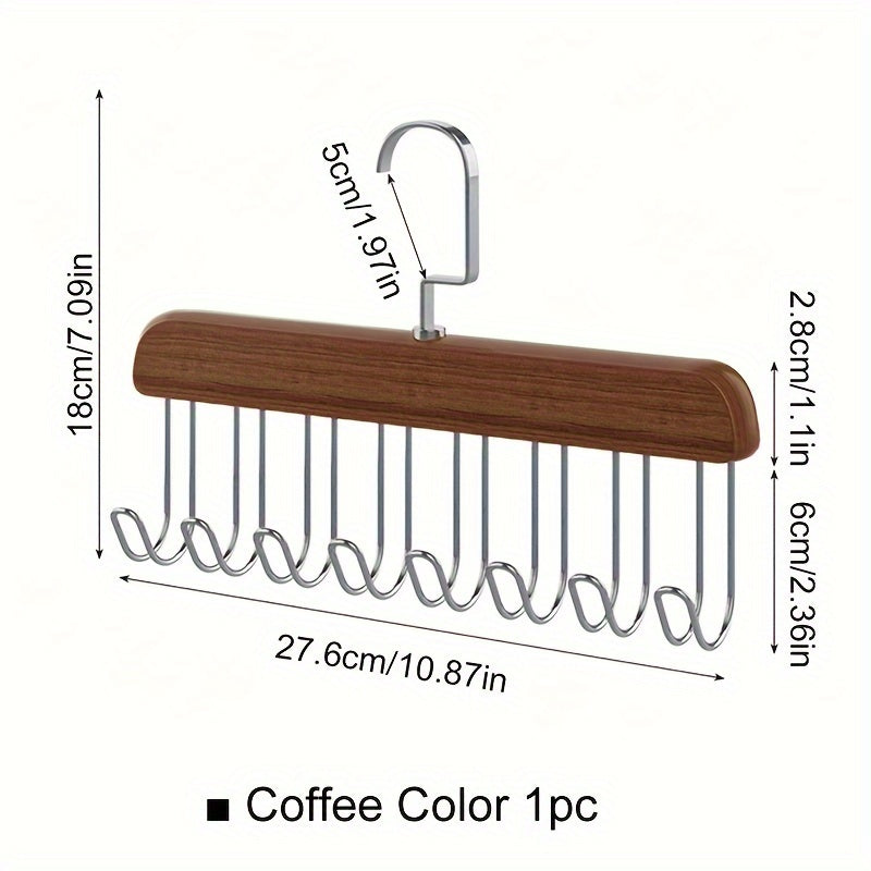 Wooden Clothes Hanger with 8 Wave Hooks for Bras and Accessories Unfinished