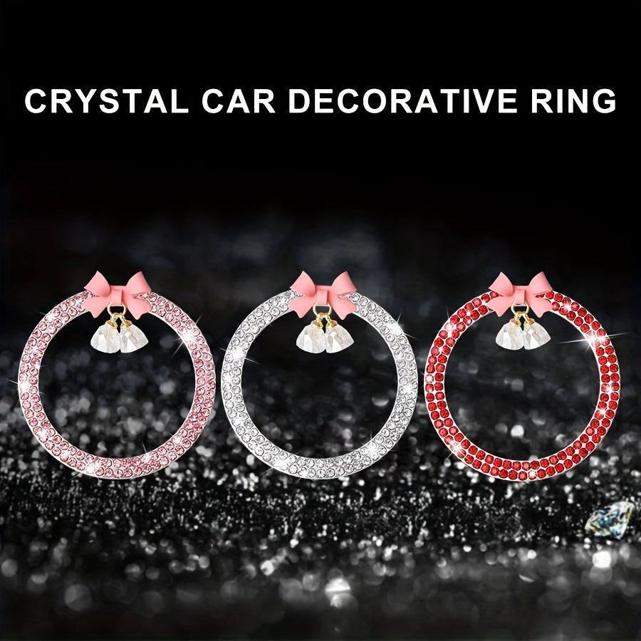 Women Alloy Crystal Car Ignition Ring with Rhinestone Bow for Start Engine