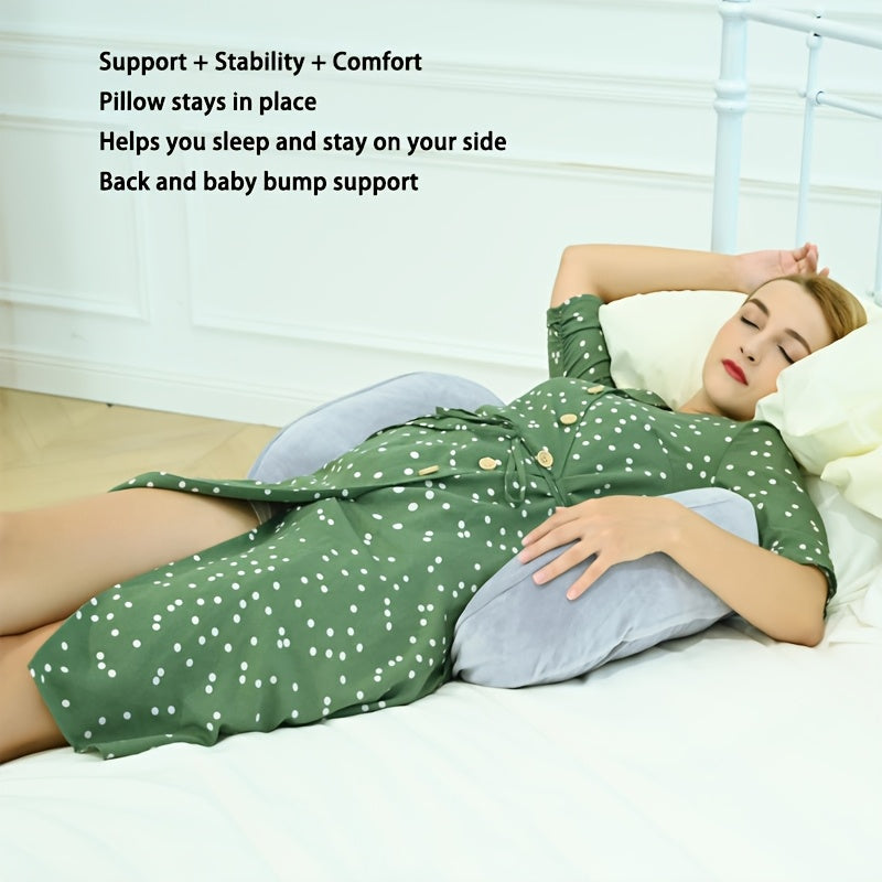 Almohada de embarazo en forma de C con funda de terciopelo removible, soporte ajustable para dormir de lado, cuerpo, barriga y espalda