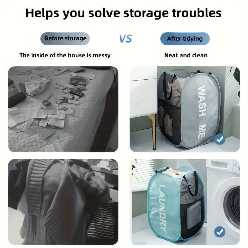 Collapsible Fabric Laundry Hamper with Mesh Sides and Dual Handles for Teens and Adults