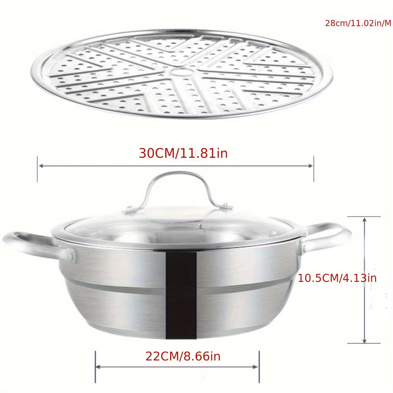 Thickened Stainless Steel Steamer Pot with Glass Lid for Easy Cooking and Serving