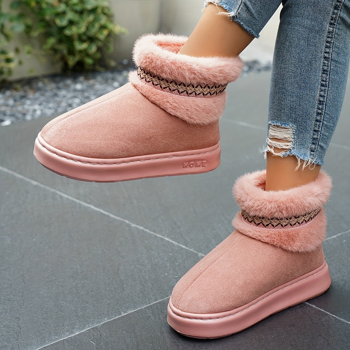 Women's Autumn Winter Solid Color Plush House Slippers Anti-Slip Comfort
