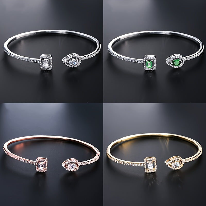 Women's Adjustable Bangle with Zirconia Gemstones for Parties and Gifts