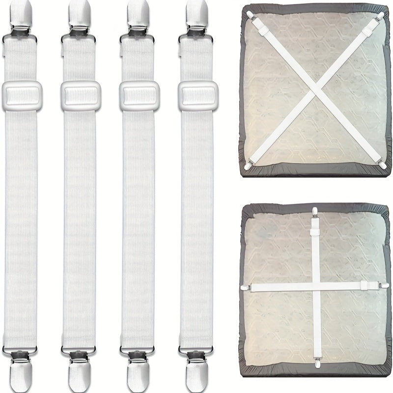 Set of 4 Adjustable Bed Sheet Clips for Quilts, Curtains, Sofa Covers White