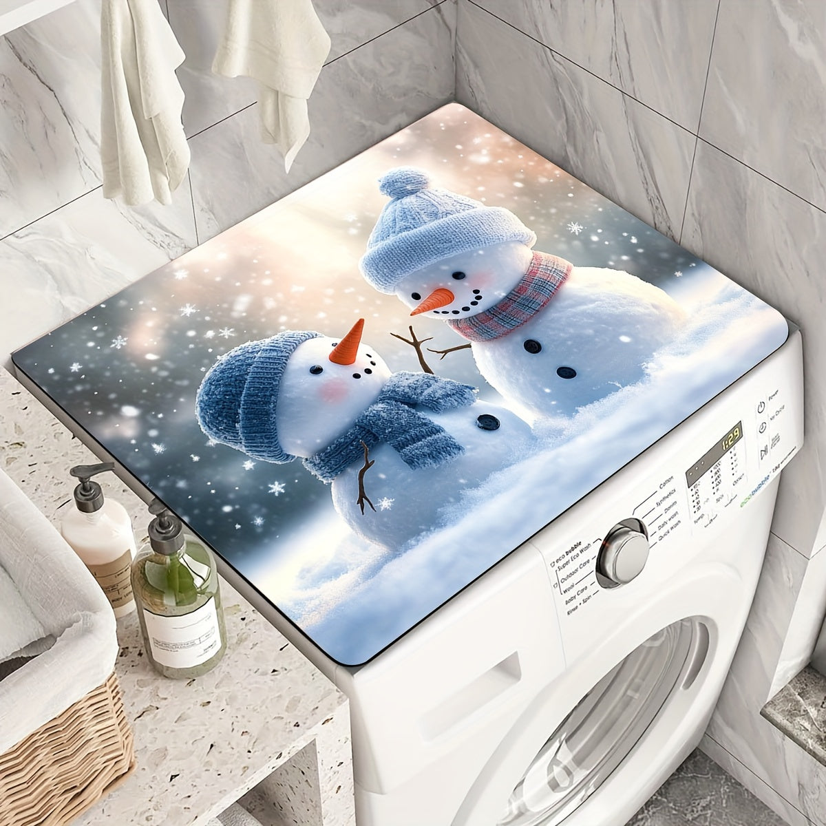 Christmas Snowman Washing Machine Dust Cover, Quick-Dry, Absorbent, Modern Design