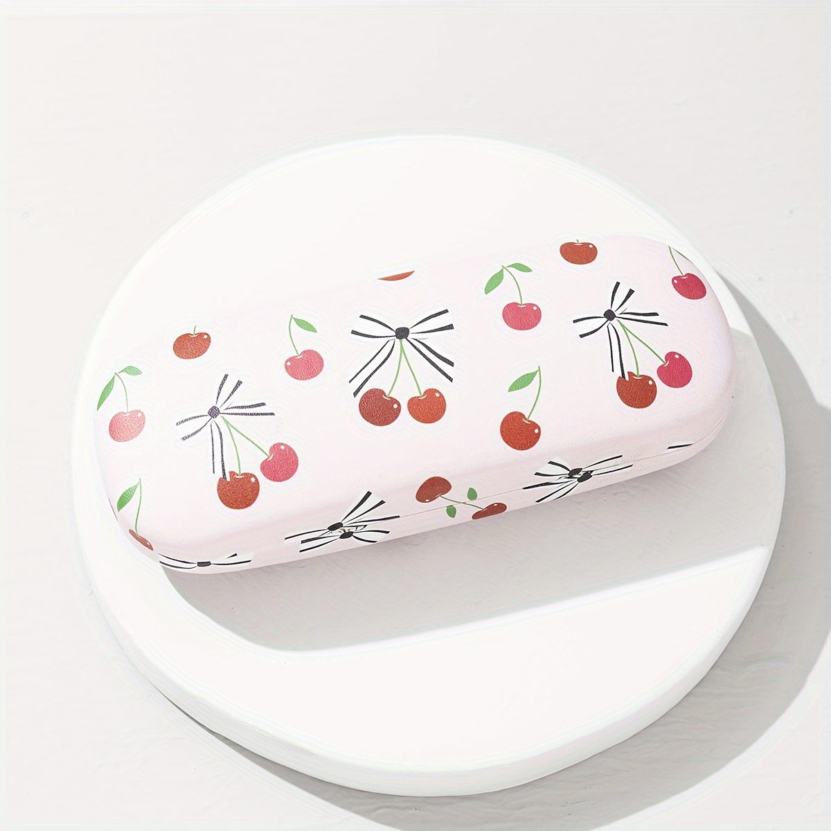 Qizlar uslubidagi portativ ko'zoynak qutisi, gilos bosma pushti qulupnay dizayni bilan