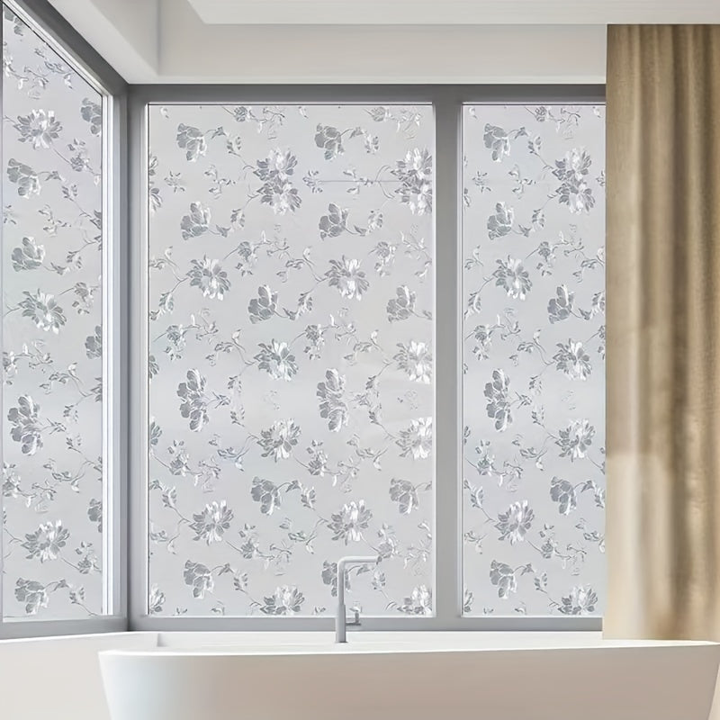 Hibiscus Flower Pattern Glass Window Stickers Frosted Privacy Film for Living Room Bedroom Kitchen