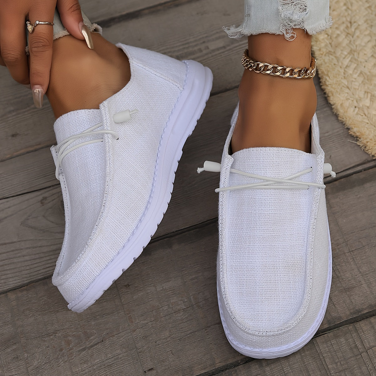 Women's Canvas Slip-On Flat Shoes Breathable Loafers Walking Shoes