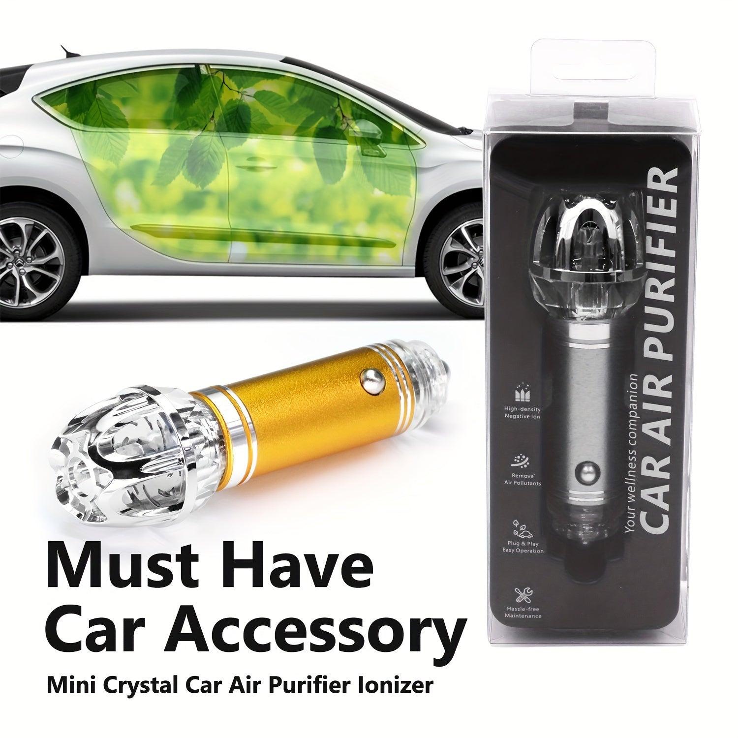 Мини-кристаллический ионный очиститель воздуха для автомобиля, отрицательный ионизатор для сигаретного дыма и пыли