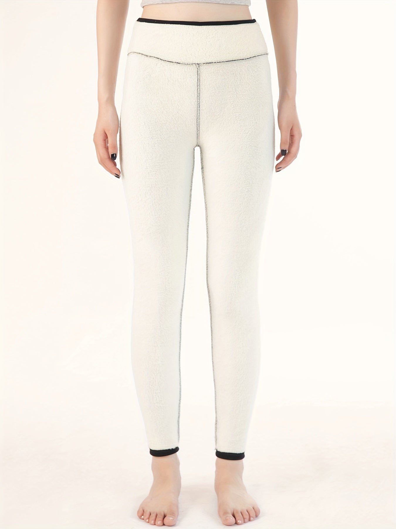 Women's Plush Lined Tights Leggings for Fall Winter Solid Color Polyester Elastane