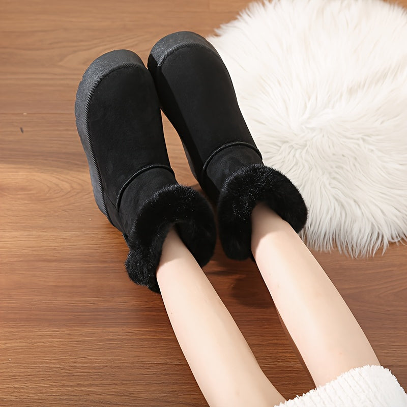 Women Fleece-Lined Mid-Calf Snow Boots with Thick Platform, Brown