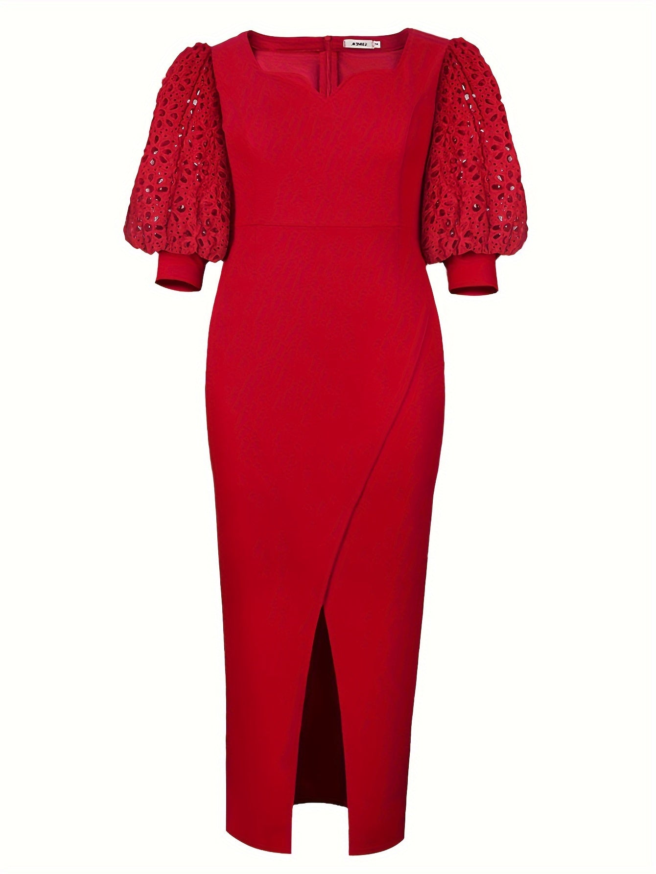 Vestido de noche para mujer talla grande con encaje en las mangas y abertura alta para fiesta