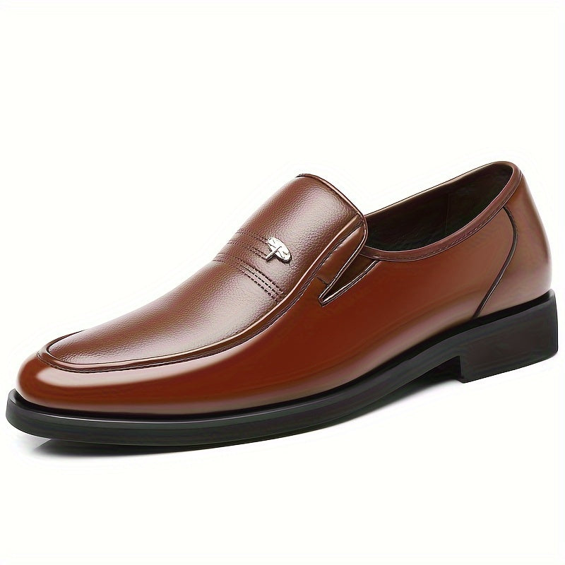 Mocasines de cuero para hombre, negros, slip-on, zapatos casuales de vestir, punta redonda, suela de goma, para todas las estaciones