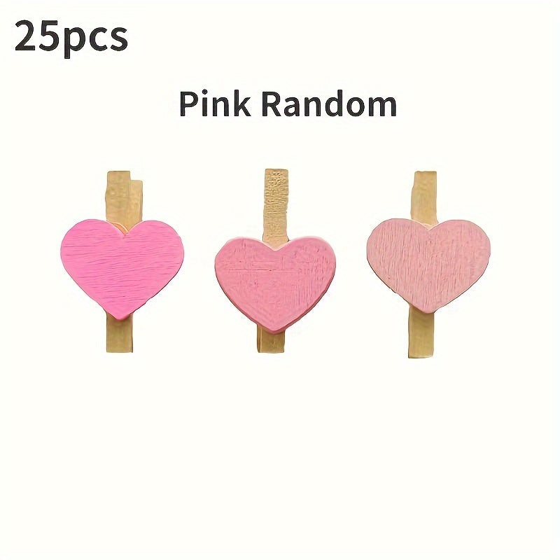 25 Red Heart Wooden Clothespins for Photos, Paper, Postcards, Home Decor