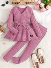 Leggings de rayas de punto de costilla ajustado para niñas primavera verano, con estiramiento medio y amigables con la piel