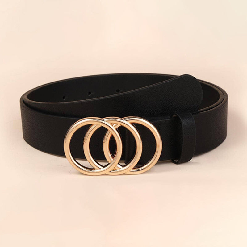 Women Leather Waist Belt for Jeans Dress with Golden Ring Buckle