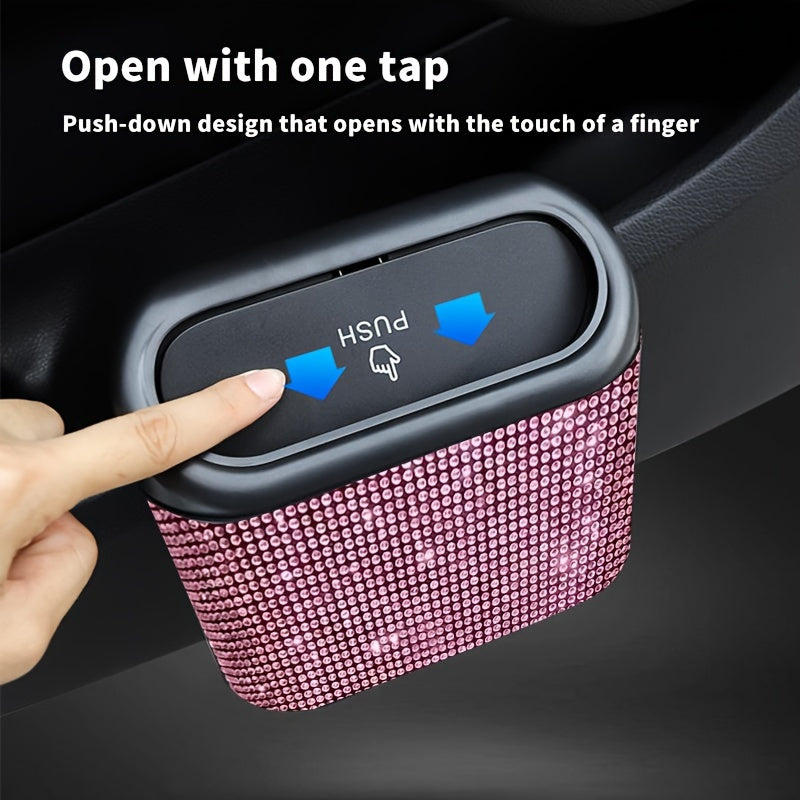 Car Interior Hanging Trash Bin Artificial Rhinestone Inlaid Multifunctional Storage