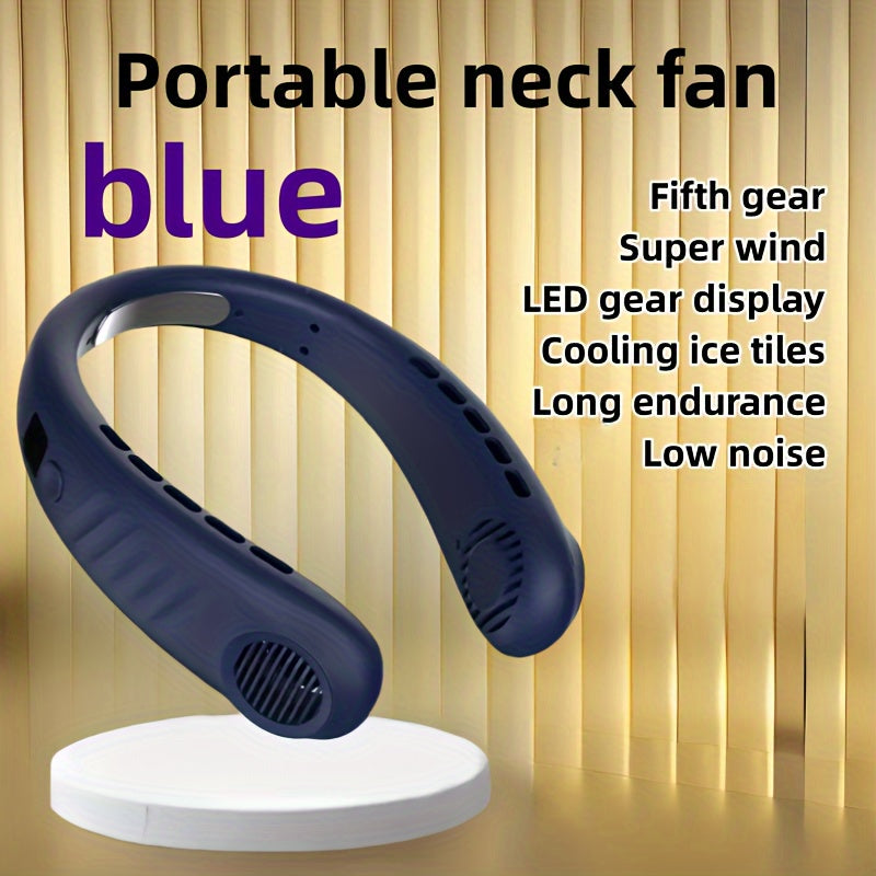 Portable bladeless neck fan with USB charging 5-speed digital display cooler for travel and camping lightweight ergonomic design