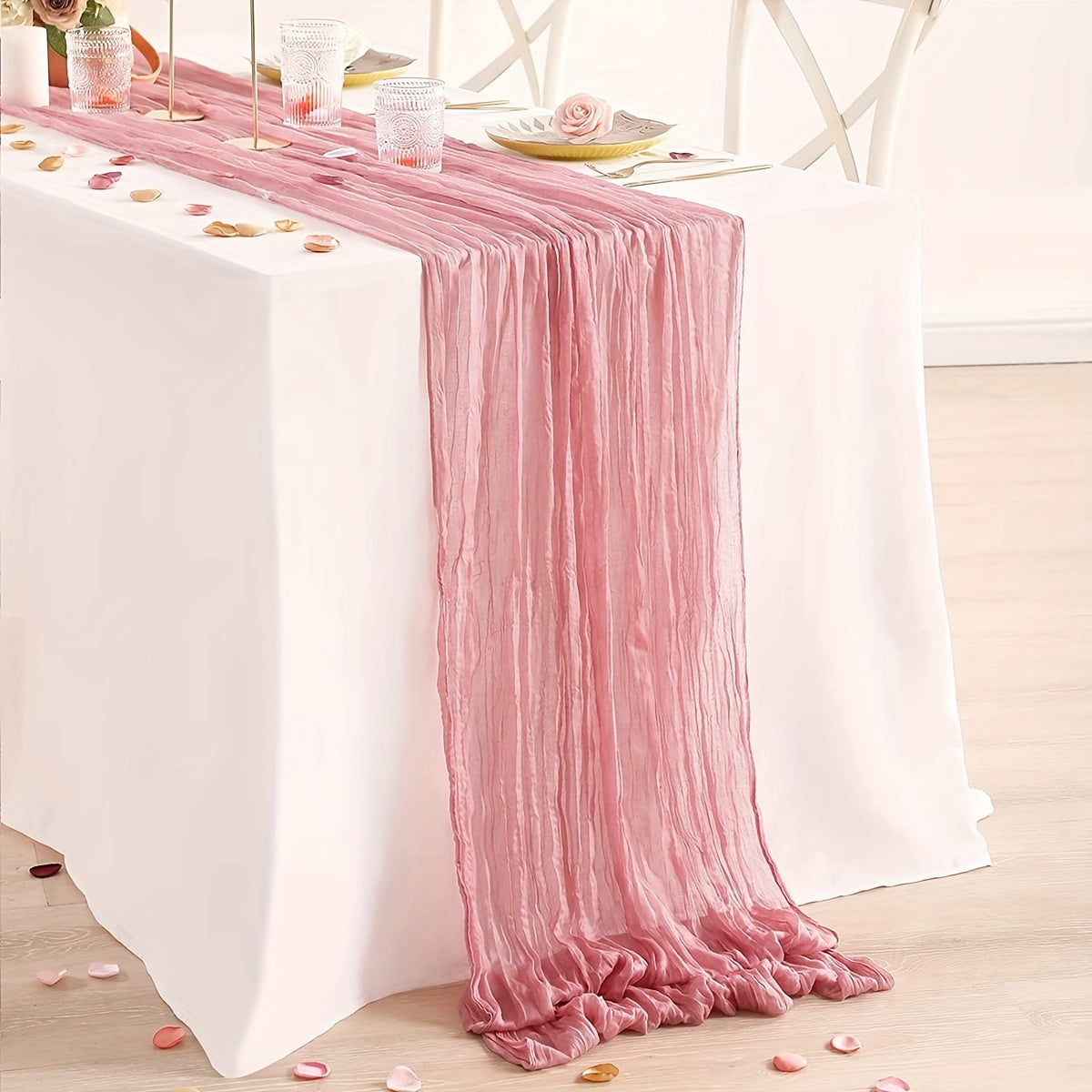 Pink Polyester Table Runner 90x180cm for Weddings Parties and Home Decor