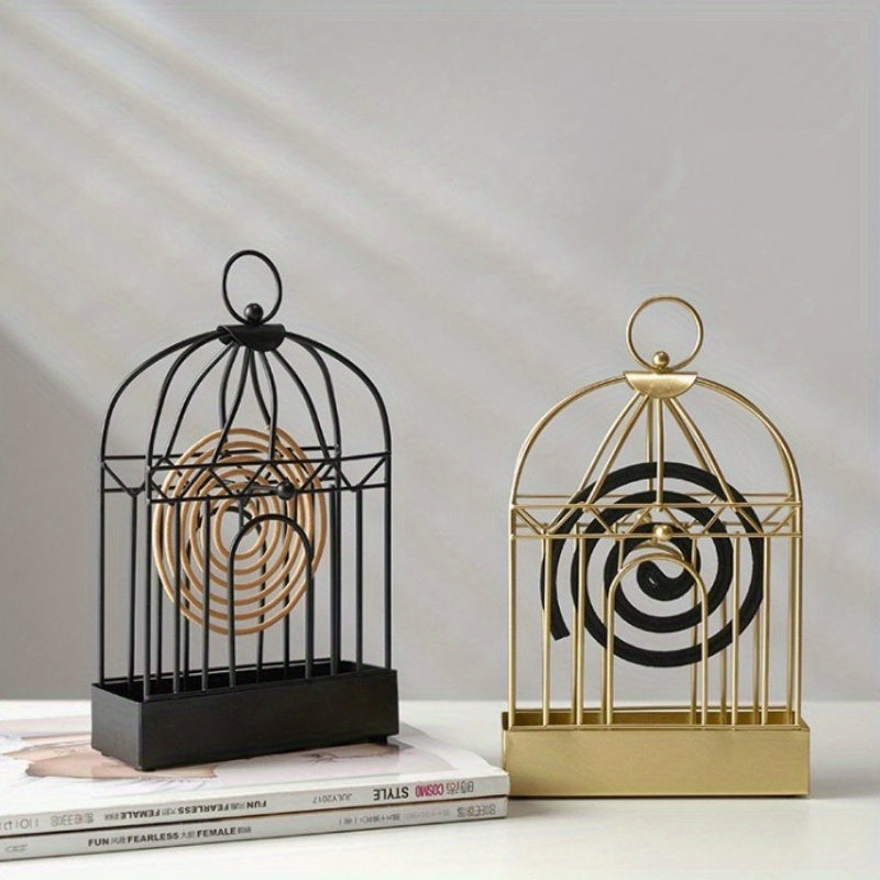 Metal Mosquito Coil Holder with Hanging Bird Cage for Indoor Outdoor Use