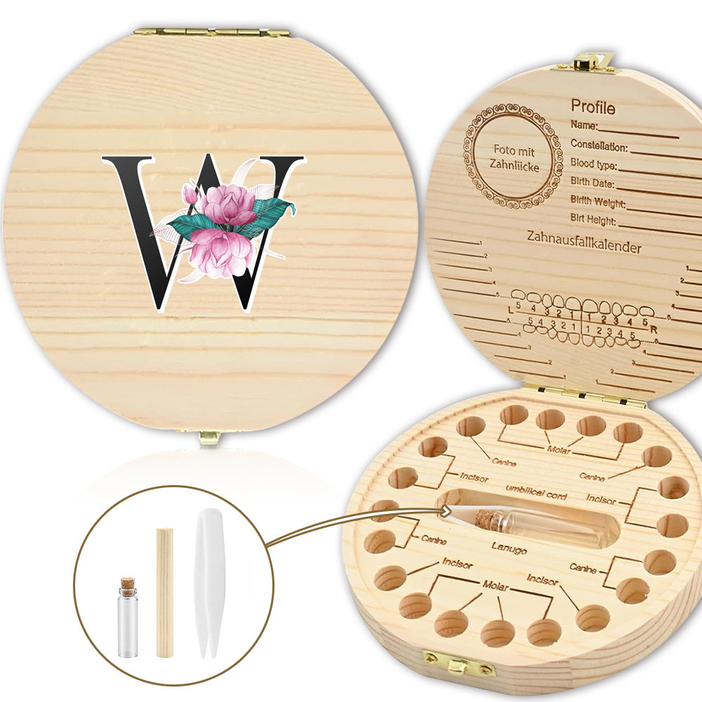 Bolalarining yoʻqolgan sut tishlari uchun yogʻochdan yasalgan saqlash qutisi, 20 tishgacha saqlash joyi bilan. Oq marmar harf naqshli dizayn. Ajoyib sovgʻa gʻoyasi.