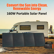 160W Portable Foldable Solar Panel with Adjustable Kickstand for Camping and RV Off-Grid