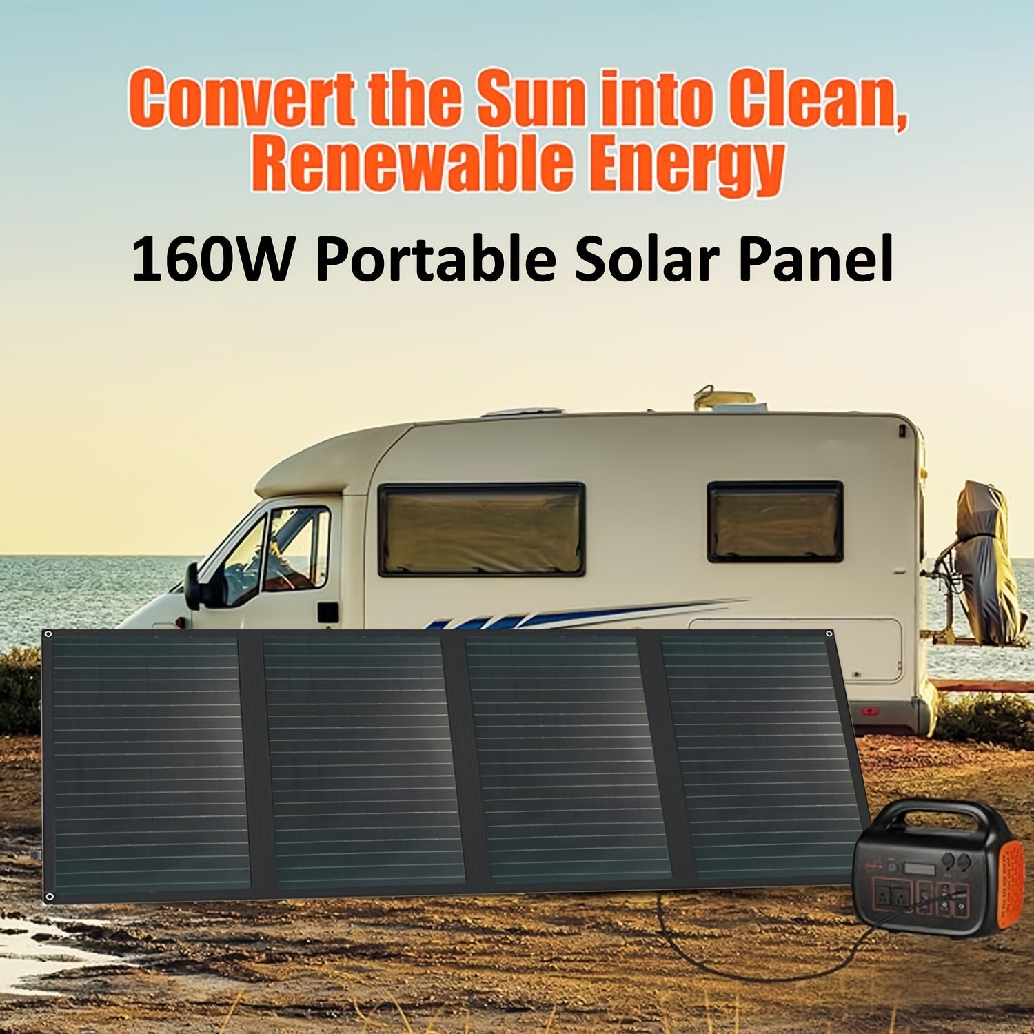 160W Portable Foldable Solar Panel with Adjustable Kickstand for Camping and RV Off-Grid
