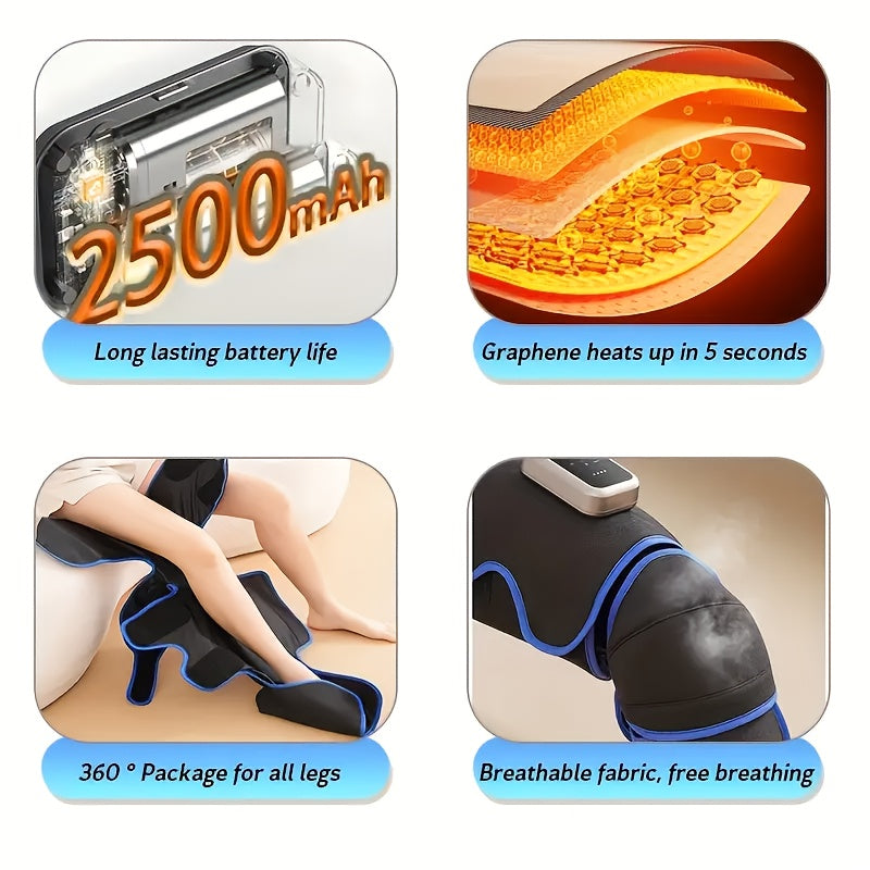 Массажер для ног с функцией нагрева, вибрацией, воздушными подушками, компрессией, беспроводным ЖК-дисплеем и пультом управления