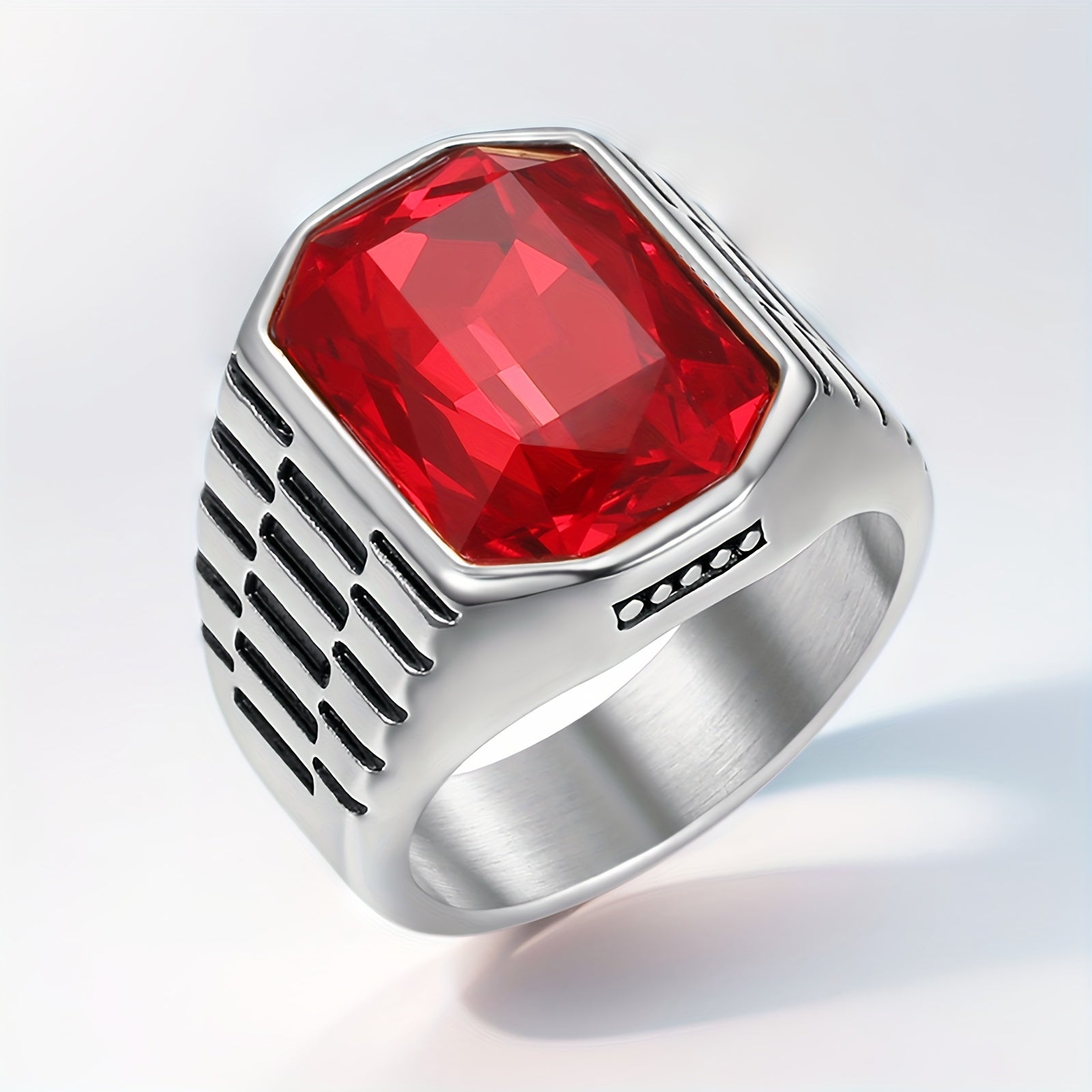 Shiny Cubic Zirconia Men's Stainless Steel Ring Jewelry Accessory