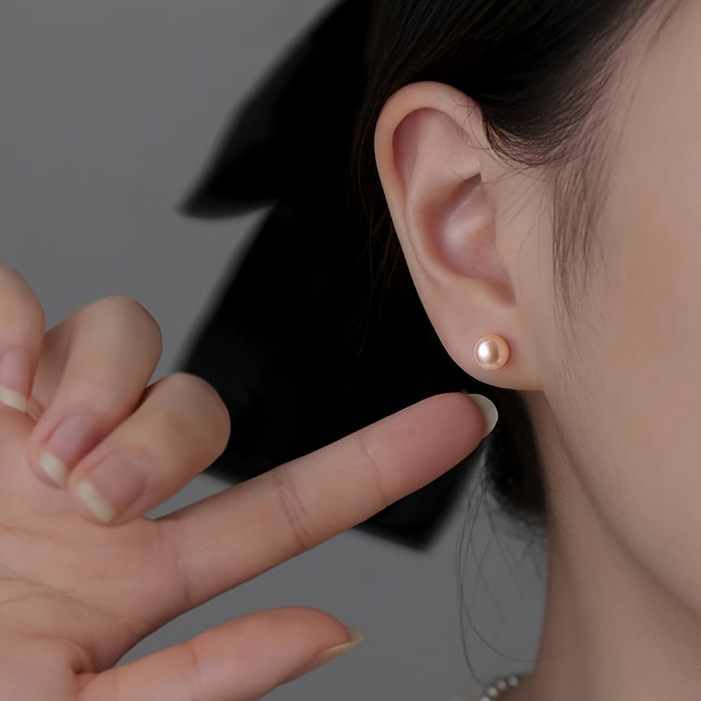 Set of 3 Freshwater Pearl Earrings with White Pink Purple Natural Round Pearls Sterling Silver Ear Needles