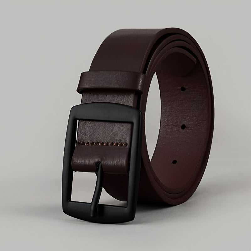 Men's Black PU Leather Belt with Smooth Alloy Buckle for Casual Daily Wear