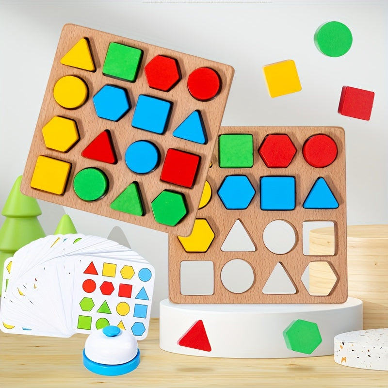 Wooden Dual-Player Battle Game for Kids with Geometric Shape Matching and Building Blocks