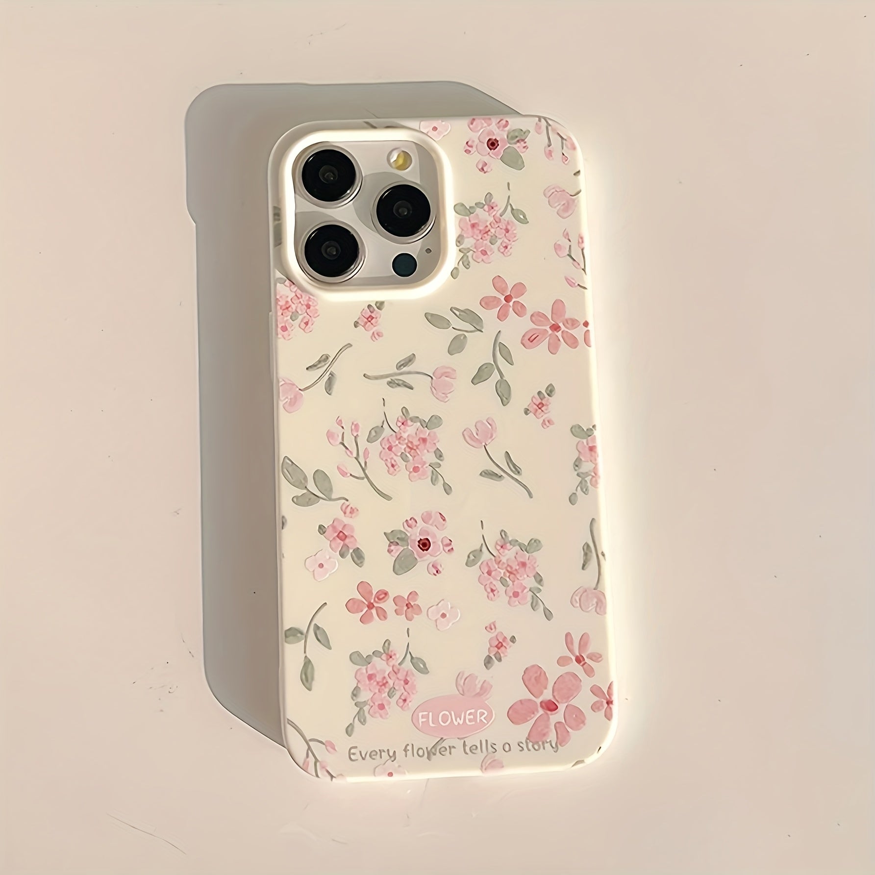 Pink Flower and Green Leaf TPU Phone Case for iPhone 11 to 16 Pro Max