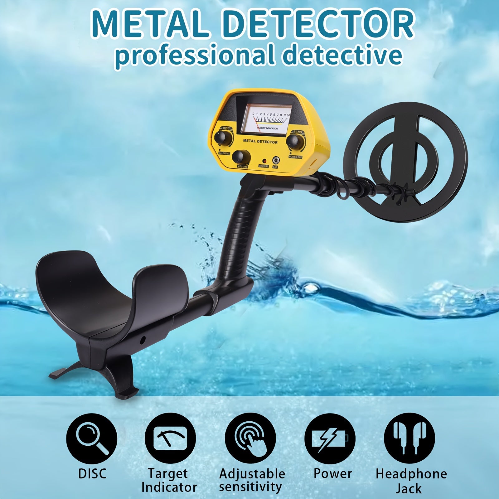 Adult Metal Detector with 8-Inch Coil, Adjustable Sensitivity for Treasure Hunting