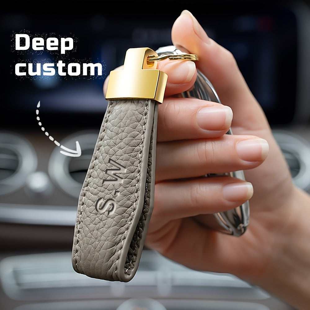 Custom Engraved Initial Car Key Ring with Climbing Hook Microfiber Faux Leather Unisex Gift
