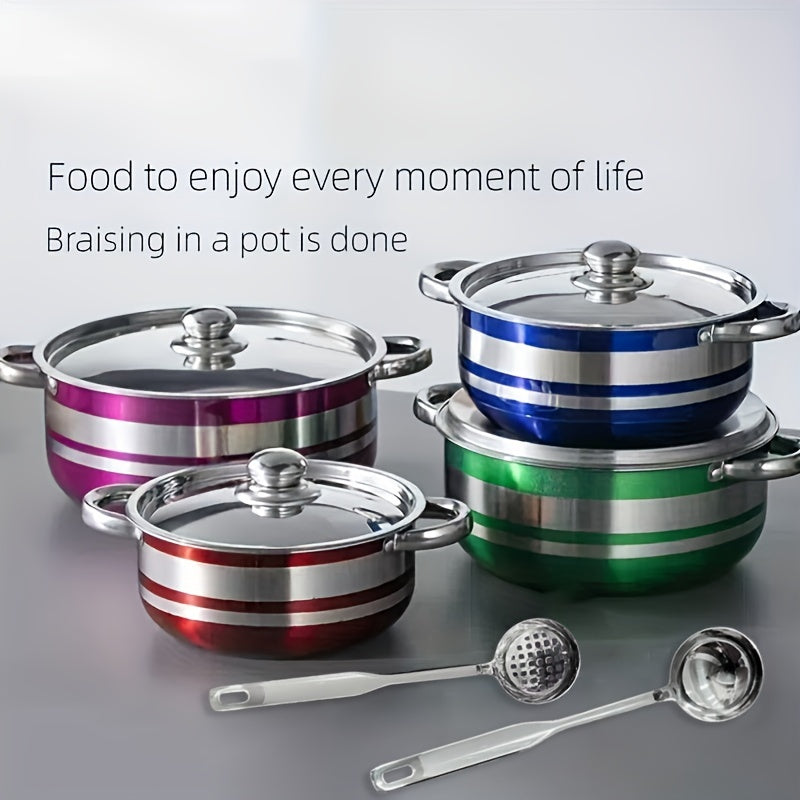 Stainless Steel Cookware Set 10 Pieces Multi-Color Induction Gas Stove Compatible