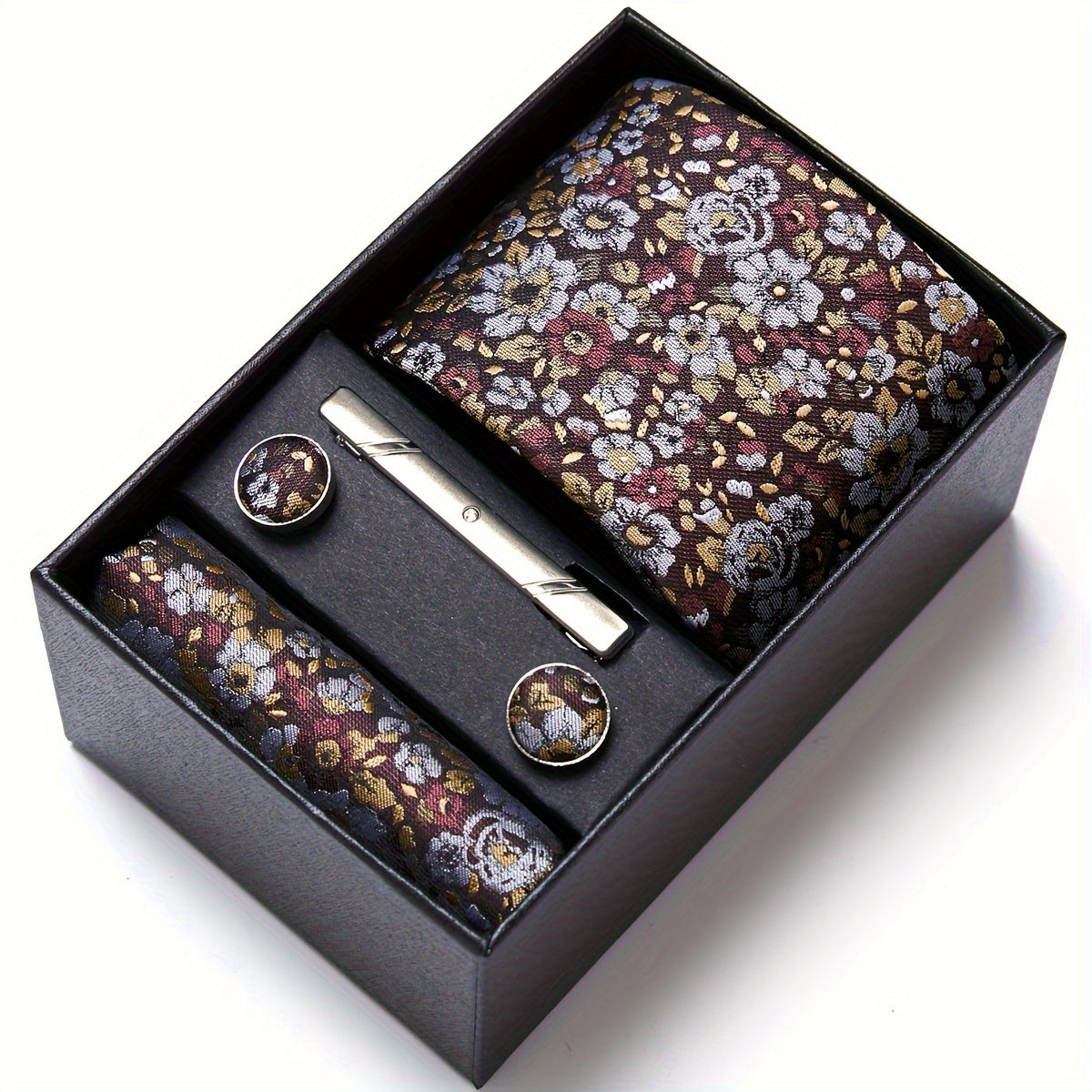 Erkaklar uchun gullar bilan bezatilgan galstuk va manşetkalar to'plami rasmiy tadbirlar, ofis kiyimi va bayramlar uchun