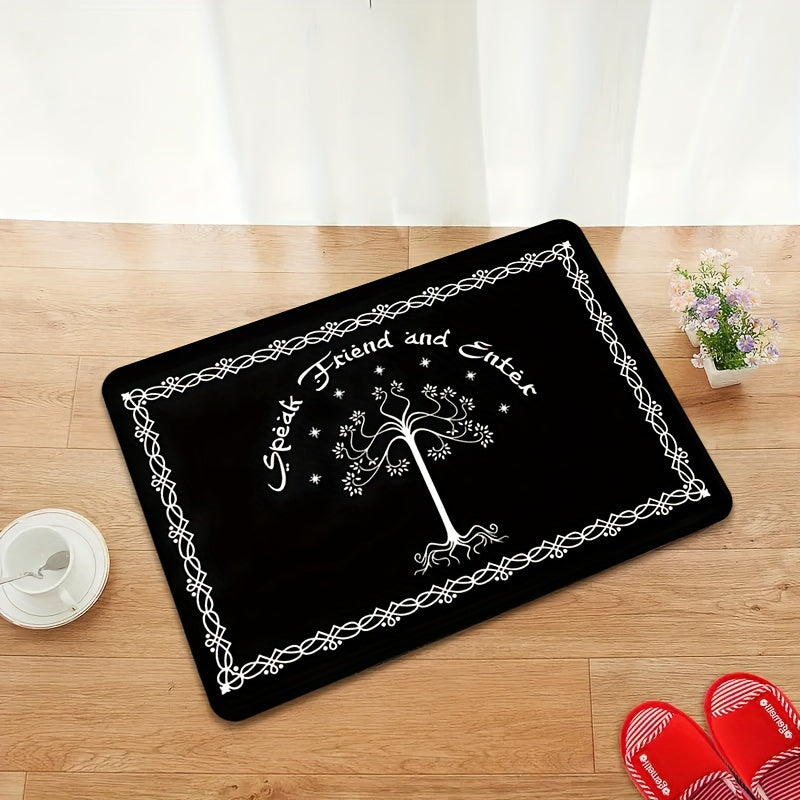 "One Piece" salom matosi "Do'st bilan gaplash va kir" dizayni bilan, ichki kirish joyi, hammom gilam bezaklari, old eshik, oshxona yoki balkon uchun mos, mashinada yuvish mumkin, sirpanmaydigan, polyesterdan tayyorlangan, to'rtburchak shaklida.