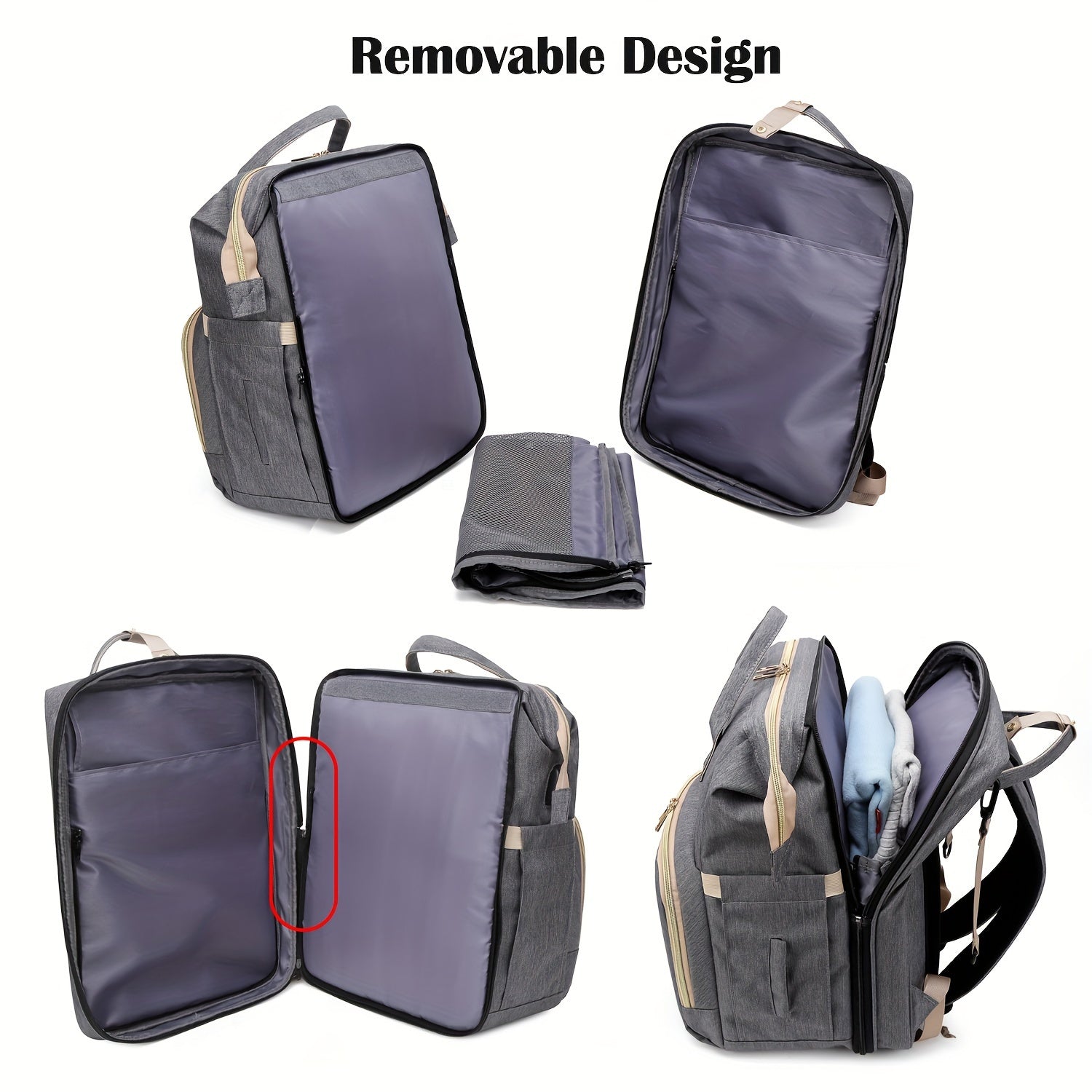 Lamroro Pampers sumkasi, USB zaryad porti bilan, keng, suv o'tkazmaydigan dizayn, nafas oladigan chivin to'sig'i, va katta sig'im.