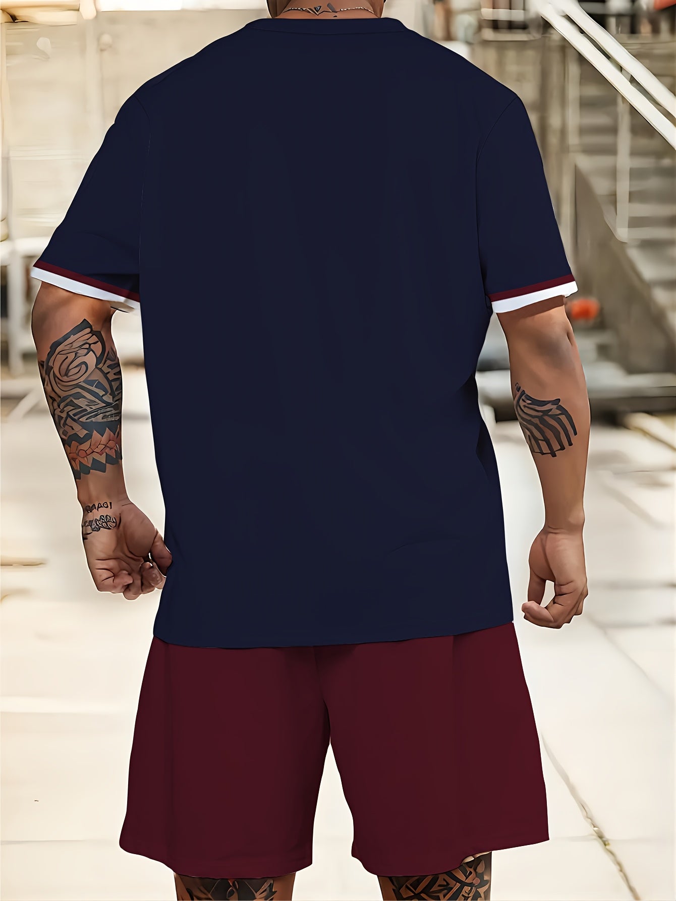 Комплект мужских футболок больших размеров с цветными блоками, повседневный спортивный из полиэстера