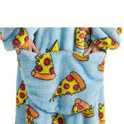 Adult Oversized Hoodie Wearable Blanket with Pepperoni Pizza Print and Front Pocket