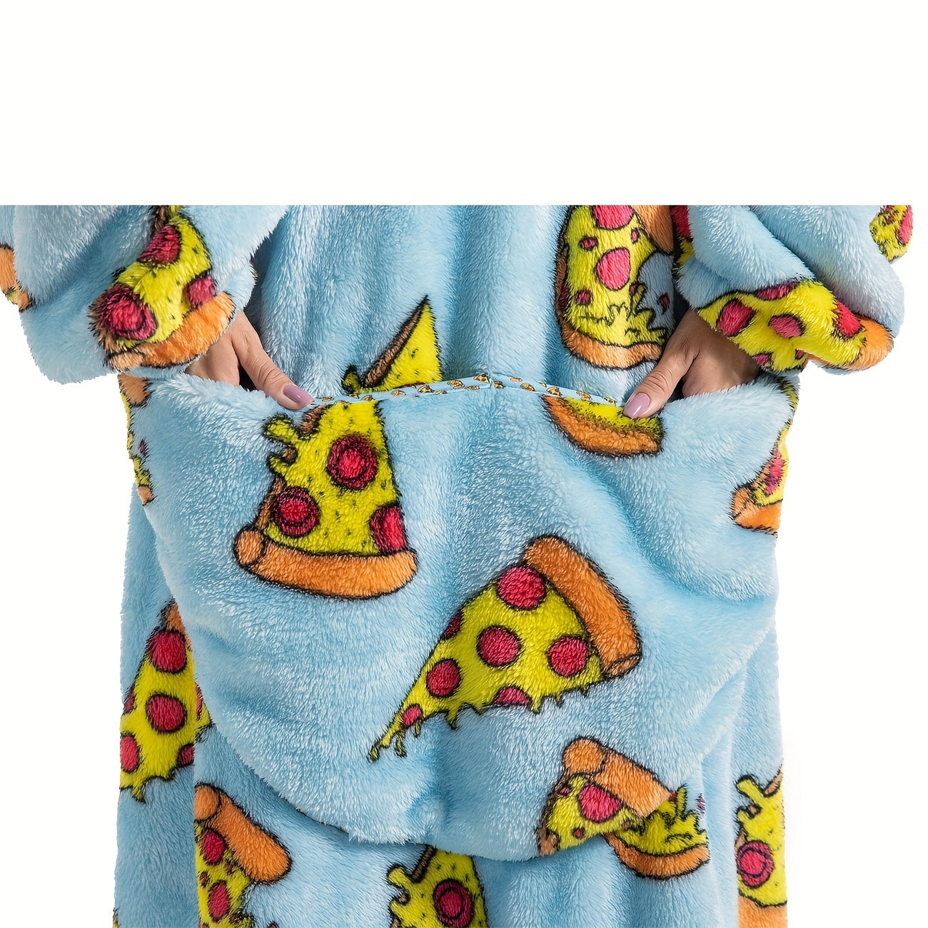Adult Oversized Hoodie Wearable Blanket with Pepperoni Pizza Print and Front Pocket