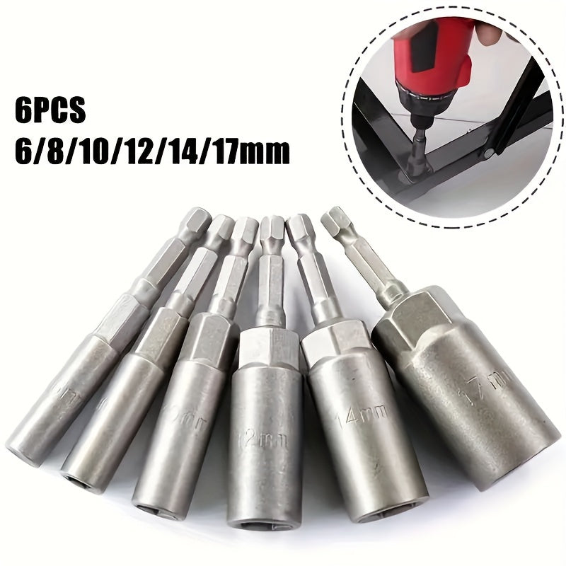 6-Piece 80mm Deep Nut Screwdriver Set with Impact Socket Adapter and Hex Bit