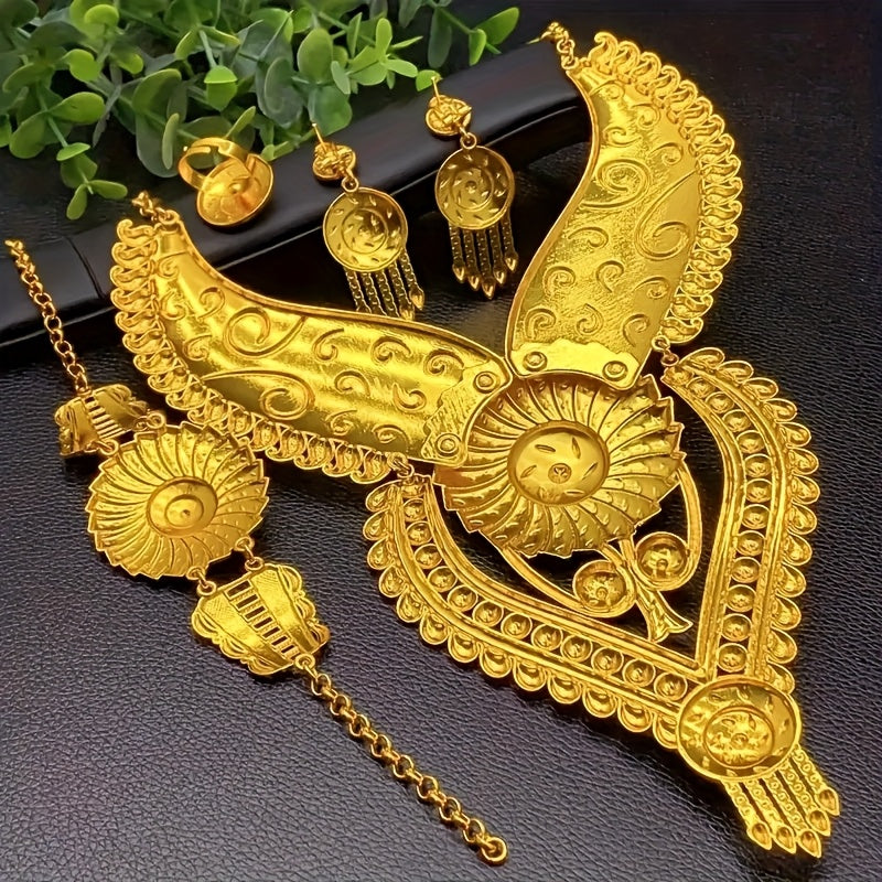 Middle Eastern Bridal Jewelry Set with Necklace Earrings Rings and Bracelets for Wedding Eid