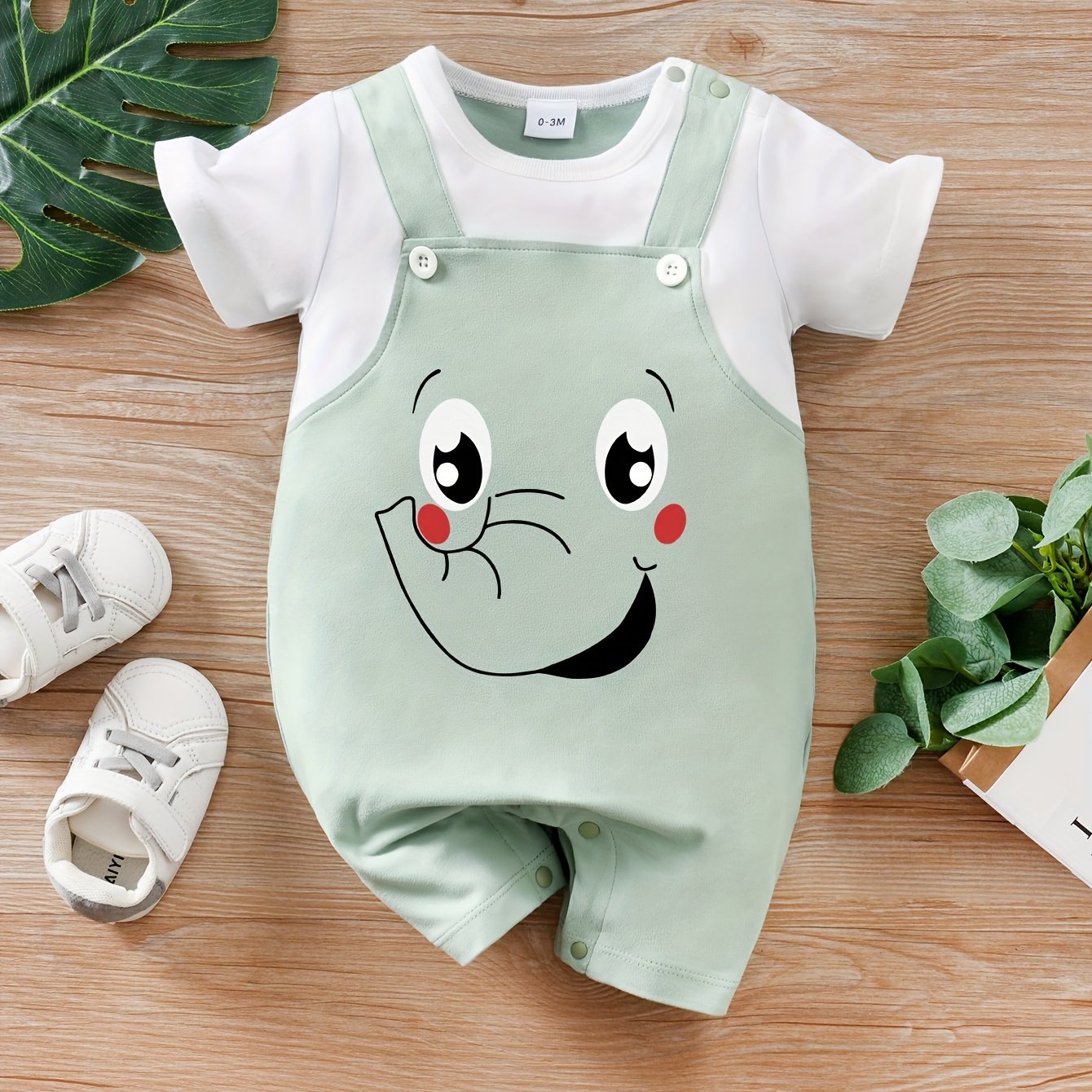 Kids' Summer Elephant Cartoon Romper for 0-3 Years Girls and Boys Made of Soft Polyester Blend